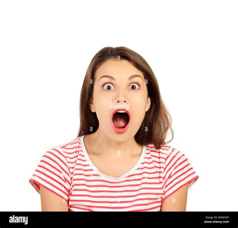 Surprised Happy Woman Looking At The Camera Emotional Girl Isolated On White Background Stock