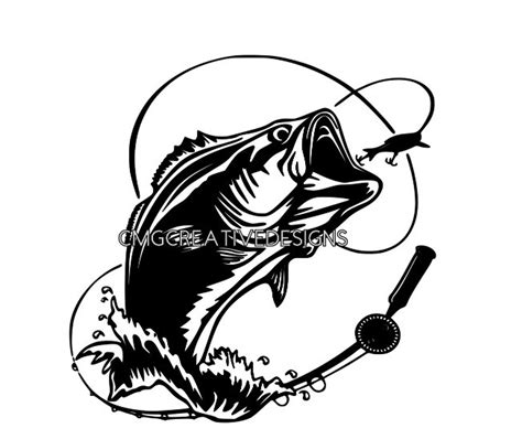 Bass Fish Jumping Out Of Water With Fishing Lure Svg Instant Etsy
