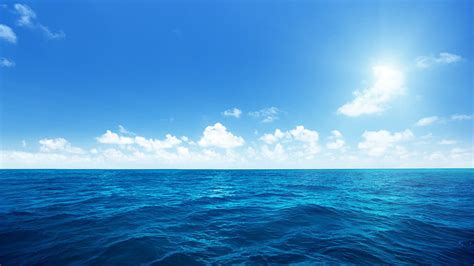 Hd Wallpaper Blue Sea Sea Blue Sky White Clouds Ocean Scenery