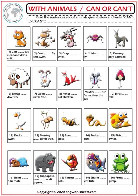 can or cant esl printable activity worksheet for kids and
