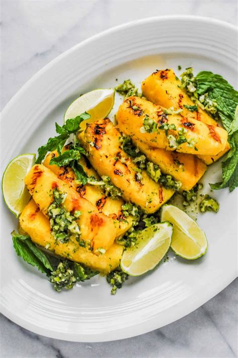 Grill on heated grill until sugars start to brown and crystalize. Grilled Pineapple with Lime Mint Sauce - this healthy table