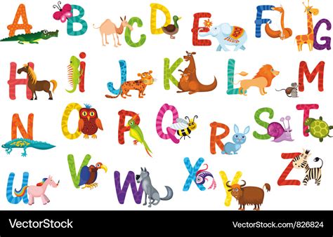 English Alphabet Cartoon Animal Layout Stock Vector Ai Contents