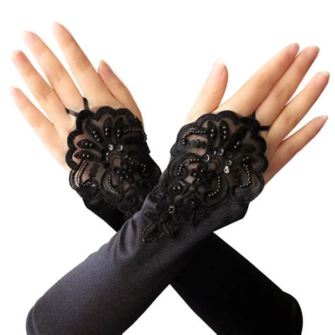 Womens Elbow Length Gloves Sexy Dance Black Long Satin Fingerless Gloves For Ladies Hand Gloves