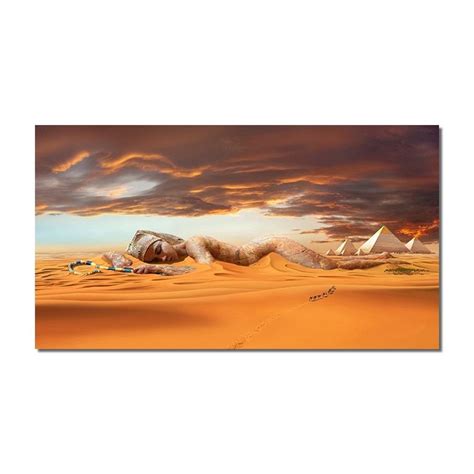 Woman Oil Painting Abstract Egypt Pyramid Desert Oasis Nude Wall Art
