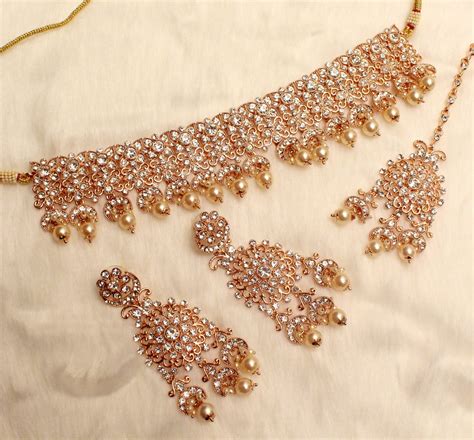 Choker Set Rose Gold Necklace Set Bollywood Jewelleryindian Etsy