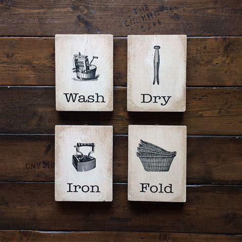 Set Of 4 Vintage Style Wooden Laundry Signs Etsy Uk Wooden Laundry