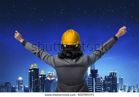 Back View Architect Raise Hand Looking Stock Photo 400984591 Shutterstock