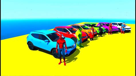 Color Cars Jump In Water Spiderman And Superheroes 3d Animation For