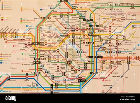Japan Honshu Tokyo English Language Map Showing The Subway And Jnr