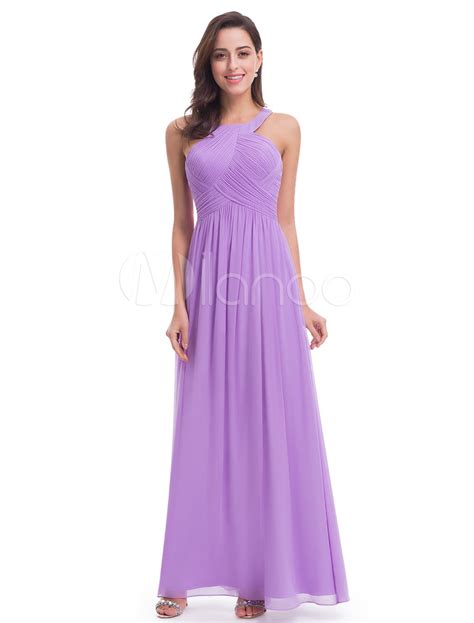 Lilac Bridesmaid Dresses Chiffon Halter Ruched A Line Floor Length