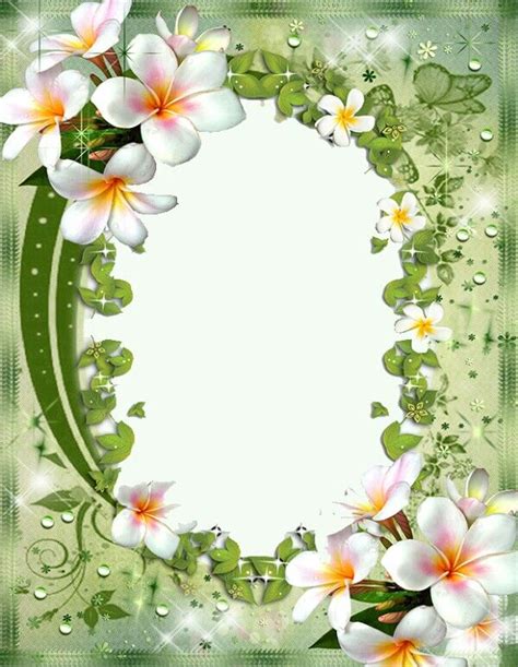 Watercolor floral flowers border design png free download. "Floral": green "White Flowers" | Flower frame, Flower ...