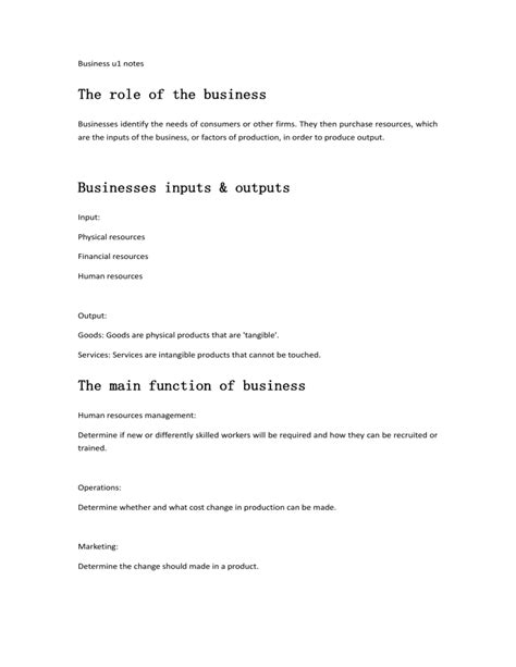 Ib Business Management U1 Notes