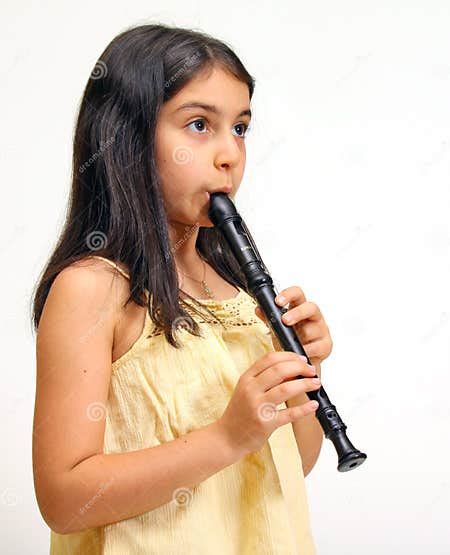 Young Girl Playing Recorder Stock Image Image Of Listening Adult