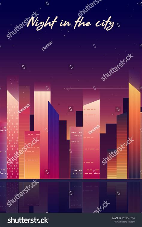 Vector Night City Landscape Illustration Neon Stock Vector Royalty