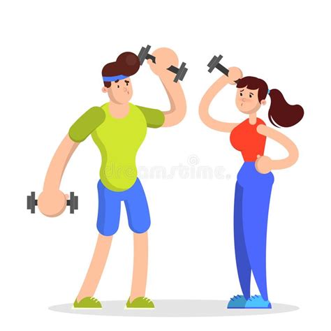 Cartoon Man And Woman Doing Dumbbell Exercise Stock Vector