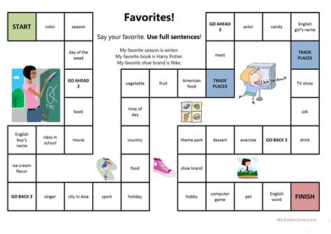 Favorites Board Game English Esl Worksheets For Distance Learning And