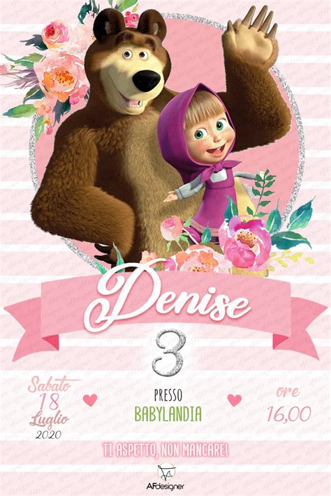 Digital Masha And The Bear Birthday Party Invitation Printable 4e3
