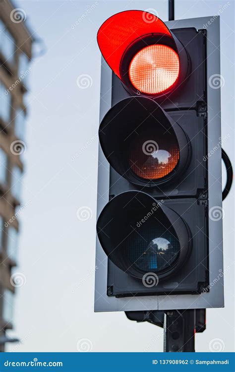 Red Stop Traffic Light Illuminated Stock Photo Image Of Driving