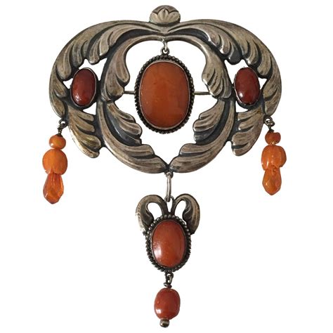 Art Nouveau Brooch In Silver With Amber From 1910 1920 For Sale At 1stdibs