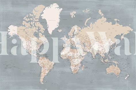 Detailed World Map Landers Tapet Fototapet Happywall