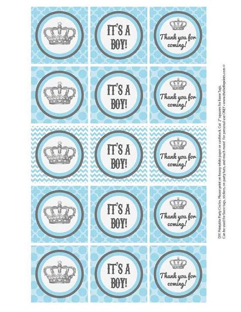 These darling free baby shower printables will help make the task a lot easier. Favor Tags Baby Shower Crown Theme Baby Blue by BellePrintables, $5.00 | Baby boy cards, Free ...