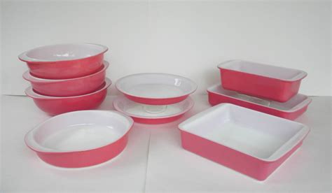 50s Flamingo Pink Pyrex 9 Piece Bakeware Group Casseroles Pie Pans