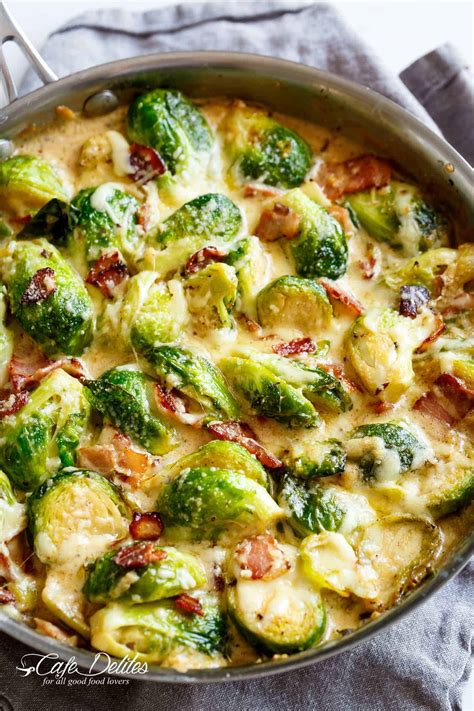 They were so mushy that they just mashed together when i sauted them. Creamy Garlic Parmesan Brussels Sprouts & Bacon - Cravings ...