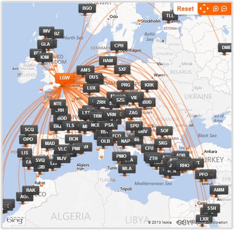 EasyJet Route Map From London Gatwick