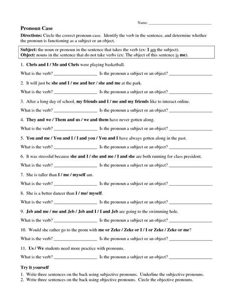 Subject Pronouns Spanish Worksheet