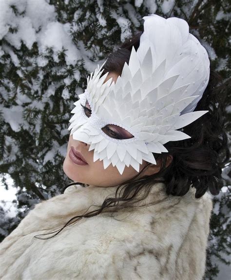 White Feather Mask Masquerade Masks Women Burning Man Faux Leather