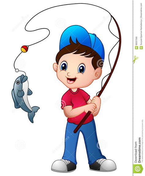Cute Cartoon Boy Fishing Stock Vector Illustration Of
