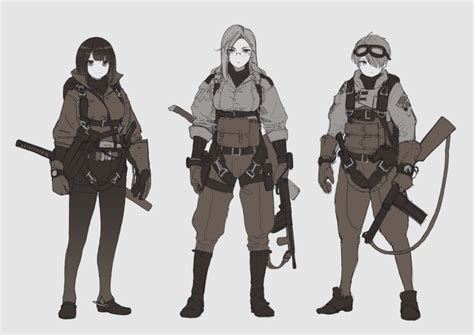 Genso Original 3girls Assault Rifle Belt Between Breasts Boots