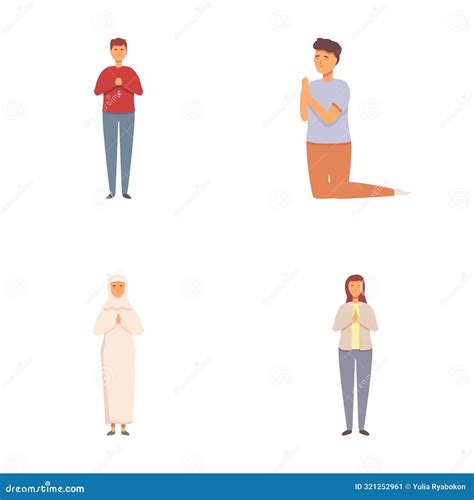 Diverse People Praying Illustration Set Stock Vector - Illustration of