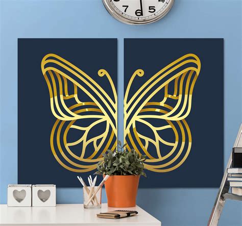 Modern Golden Butterfly Modern Art Prints On Canvas Tenstickers