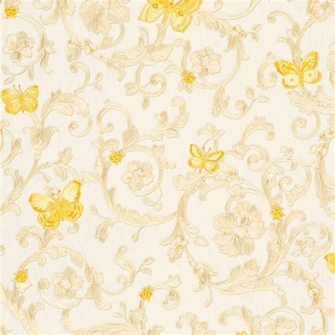 34325 1 Butterfly Barocco Cream Yellow Gold Off White Wallpaper
