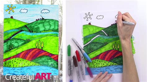 How To Draw A Landscape Art Lesson For Kids Landscape Art Lessons