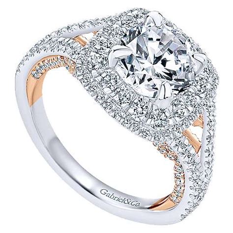 K White Rose Gold Round Double Halo Diamond Engagement Ring