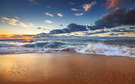 Maybe you would like to learn more about one of these? Sunrise Cloudy Weather Waves Red Sandy Beach Beautiful ...