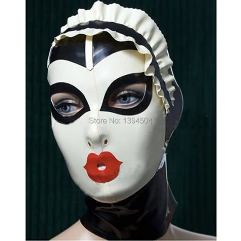 New Sexy Women Handmade Customized Latex Cosplay Maid Hoods Spliced Color Hot Fetish Mask