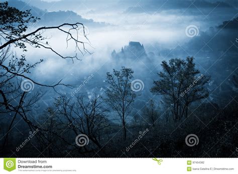 Mysterious Misty Morning Over Biertan Village Transylvania Romania