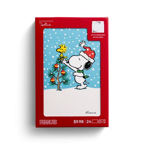 24 Count Traditional Christmas Boxed Cards Peanuts Snoopy And