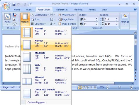 Footers may contain page numbers, citations and footnotes. MS Word 2007: Change the page margins