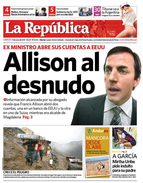 Periódico La Republica Perú Periódicos De Perú Edición De Sábado 9 De Enero De 2010