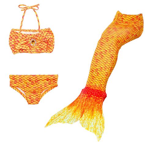 3pcs Orange Mermaid Tail Swimsuit Sea Maid Princess Bikini Swimming Set