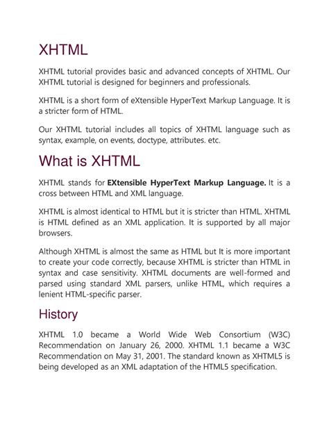 Xhtml Xhtml Xhtml Tutorial Provides Basic And Advanced Concepts Of