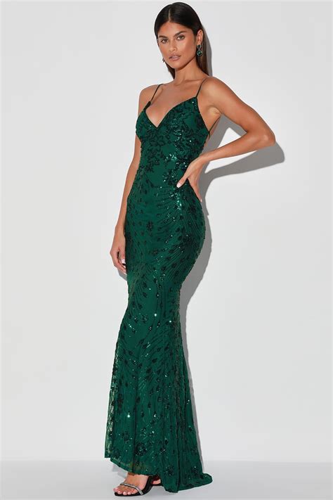 Photo Finish Forest Green Sequin Lace Up Maxi Dress In 2020 Green