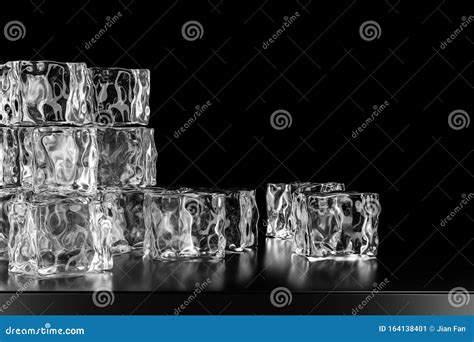Ice Cubes Stacked Each Other With Black Background 3d Rendering Stock