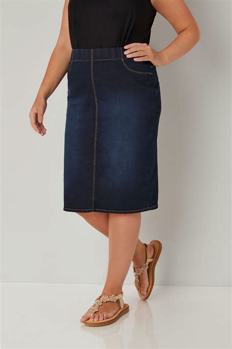 Indigo Blue Denim Pencil Skirt Plus Size 16 To 36