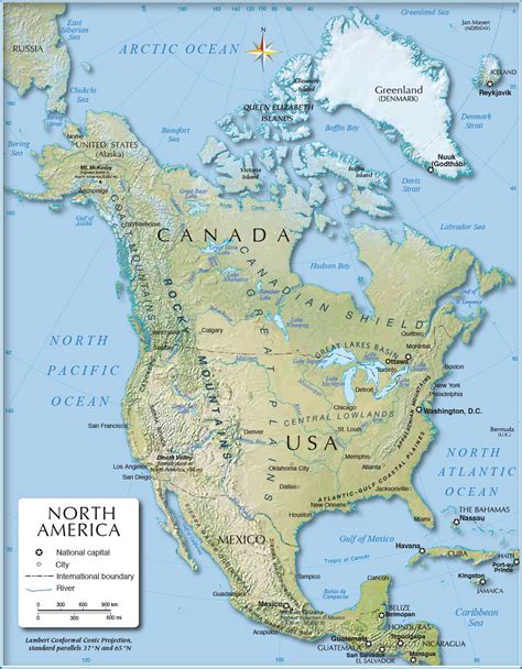 Physical Map Of The United States And Canada United States Map