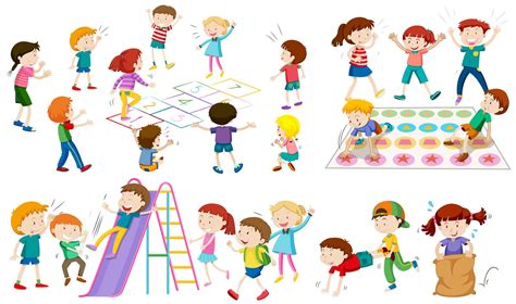Many Children Play Different Games 430788 Vector Art At Vecteezy
